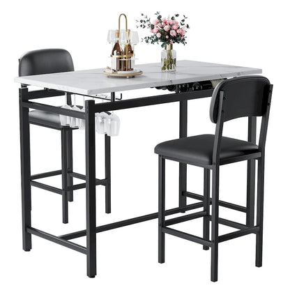 Modern Style 3-Piece Dining Set with Rectangular Table and 2 Upholstered Dining Chairs