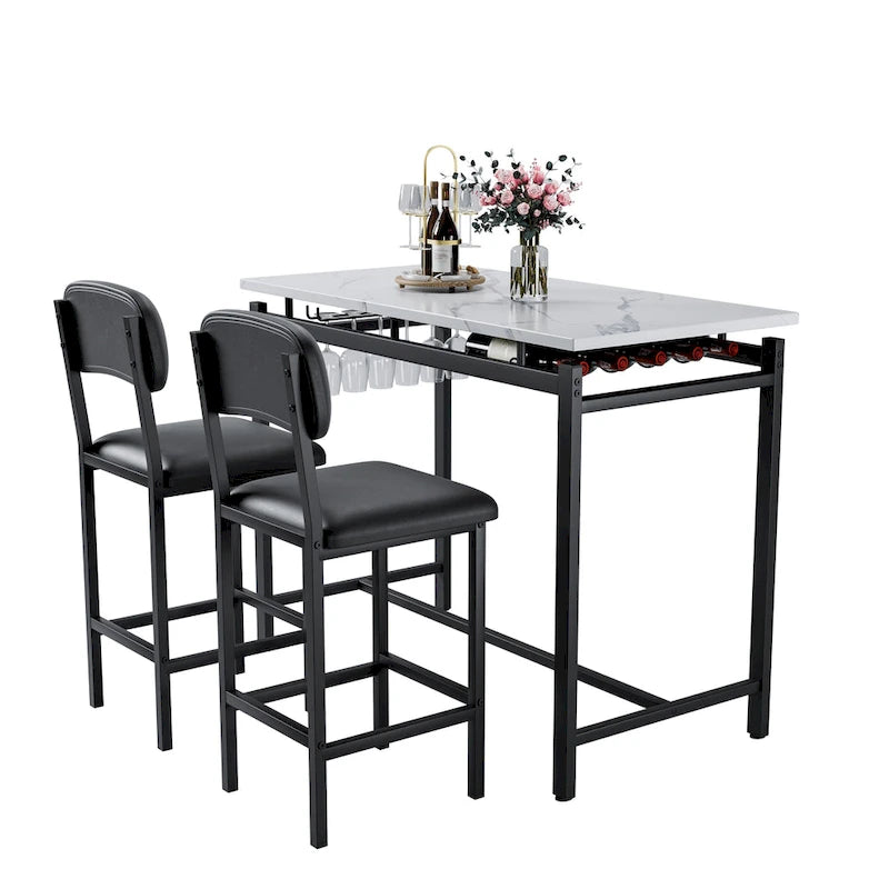 Modern Style 3-Piece Dining Set with Rectangular Table and 2 Upholstered Dining Chairs