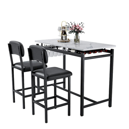 Modern Style 3-Piece Dining Set with Rectangular Table and 2 Upholstered Dining Chairs