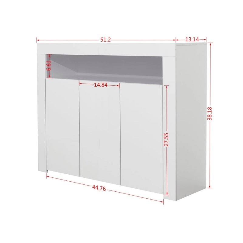 Modern Storage Cabinet with LED Light, Shelves and 3 Doors for Hallway, Dining Room