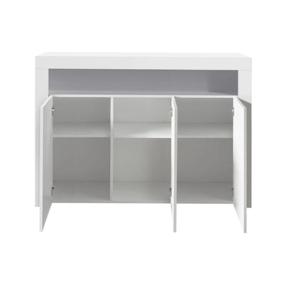 Modern Storage Cabinet with LED Light, Shelves and 3 Doors for Hallway, Dining Room