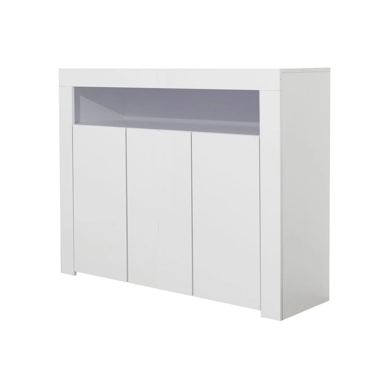 Modern Storage Cabinet with LED Light, Shelves and 3 Doors for Hallway, Dining Room