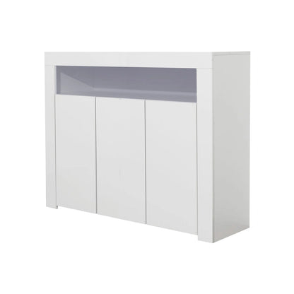 Modern Storage Cabinet with LED Light, Shelves and 3 Doors for Hallway, Dining Room