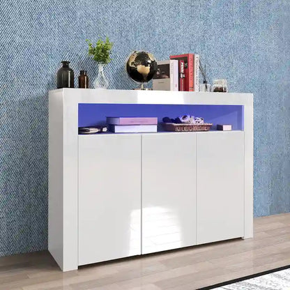 Modern Storage Cabinet with LED Light, Shelves and 3 Doors for Hallway, Dining Room