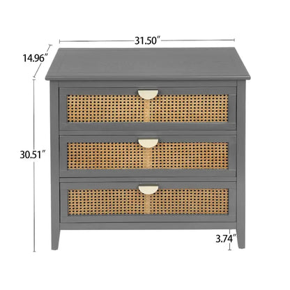 3-Drawer Bachelors Chest Cabinet with Hollow-Carved, Natural Rattan, American Furniture, Suitable for Bedroom, Living room