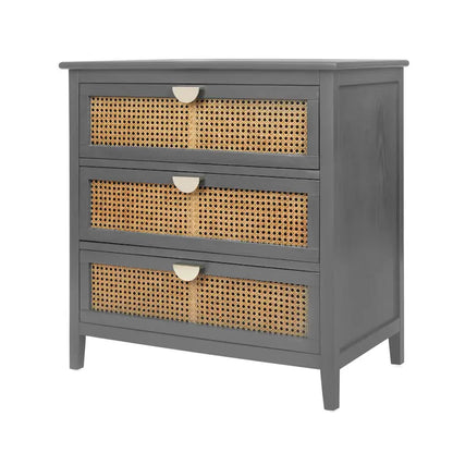 3-Drawer Bachelors Chest Cabinet with Hollow-Carved, Natural Rattan, American Furniture, Suitable for Bedroom, Living room