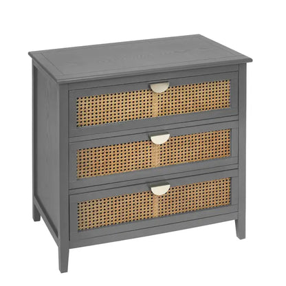3-Drawer Bachelors Chest Cabinet with Hollow-Carved, Natural Rattan, American Furniture, Suitable for Bedroom, Living room