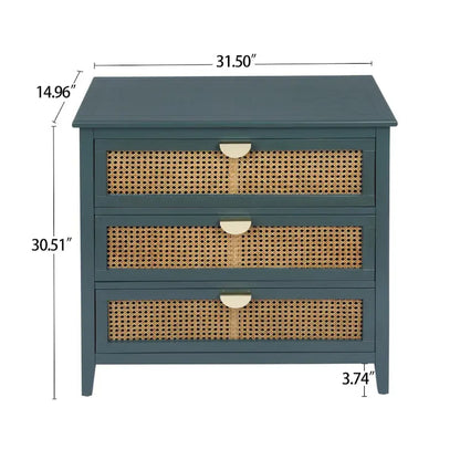 3-Drawer Bachelors Chest Cabinet with Hollow-Carved, Natural Rattan, American Furniture, Suitable for Bedroom, Living room
