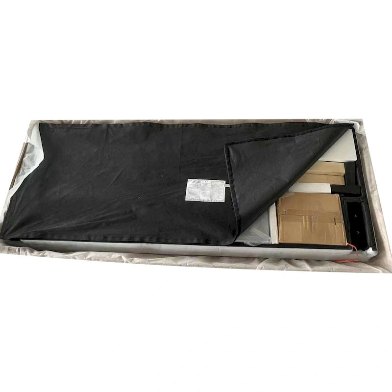 Gray Queen Upholstered Platform Bed with Linen Fabric Headboard & Slat Support