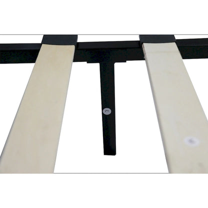 Gray Queen Upholstered Platform Bed with Linen Fabric Headboard & Slat Support