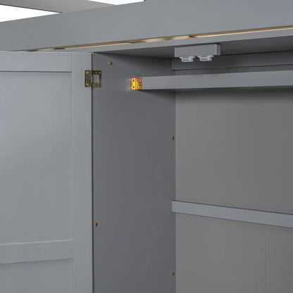 Full Solid Wood Loft Bed with Wardrobe & Desk