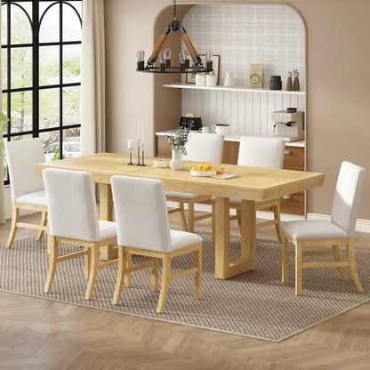 Traditional Style 7-piece Extendable Dining Table Set with Butterfly Leaf and 6 Upholstered Chairs