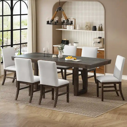 Traditional Style 7-piece Extendable Dining Table Set with Butterfly Leaf and 6 Upholstered Chairs