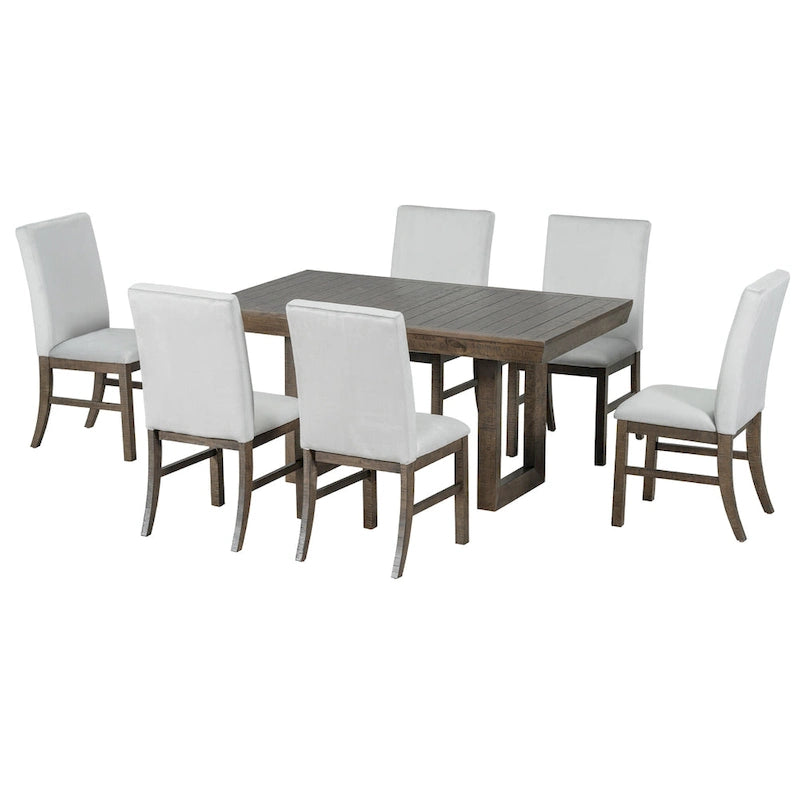 Traditional Style 7-piece Extendable Dining Table Set with Butterfly Leaf and 6 Upholstered Chairs