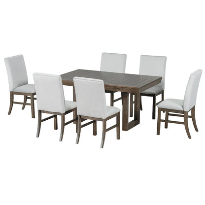 Traditional Style 7-piece Extendable Dining Table Set with Butterfly Leaf and 6 Upholstered Chairs