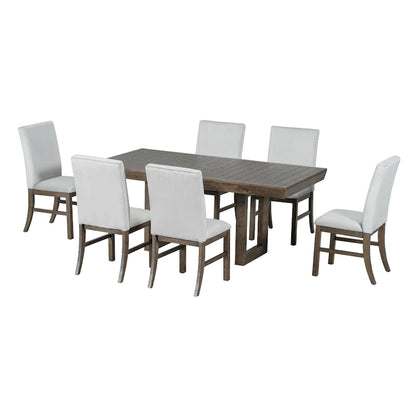 Traditional Style 7-piece Extendable Dining Table Set with Butterfly Leaf and 6 Upholstered Chairs