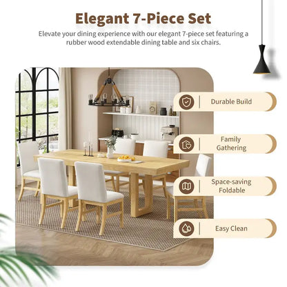 Traditional Style 7-piece Extendable Dining Table Set with Butterfly Leaf and 6 Upholstered Chairs