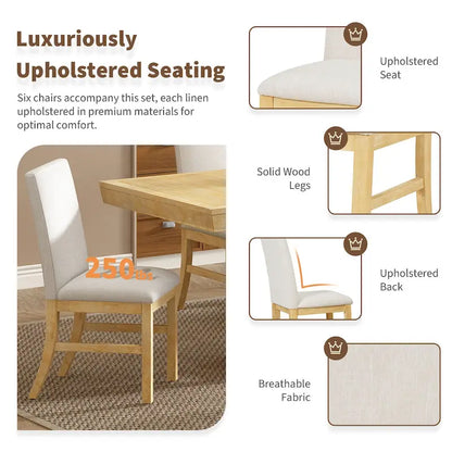 Traditional Style 7-piece Extendable Dining Table Set with Butterfly Leaf and 6 Upholstered Chairs