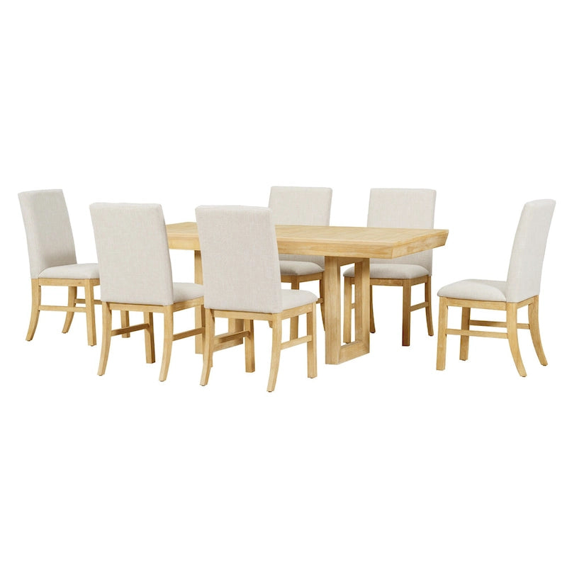 Traditional Style 7-piece Extendable Dining Table Set with Butterfly Leaf and 6 Upholstered Chairs