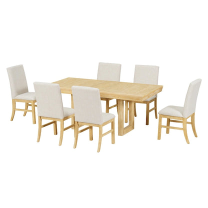 Traditional Style 7-piece Extendable Dining Table Set with Butterfly Leaf and 6 Upholstered Chairs