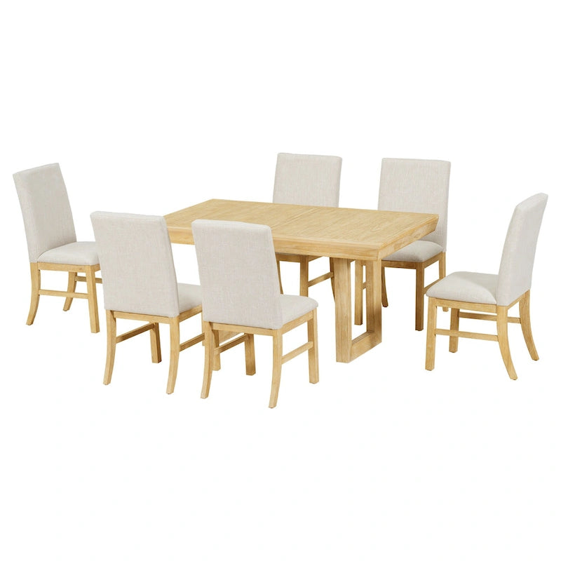 Traditional Style 7-piece Extendable Dining Table Set with Butterfly Leaf and 6 Upholstered Chairs