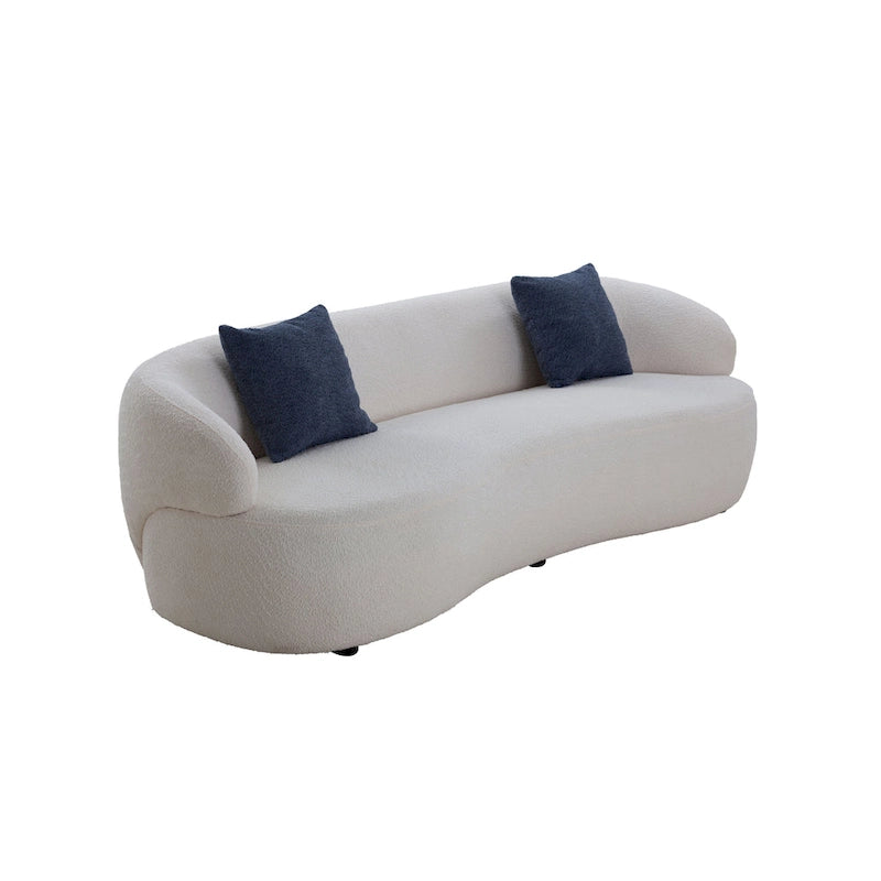 Beige Mid-Century Modern Curved Sofa - 35.00 x 86.00 x 27.00