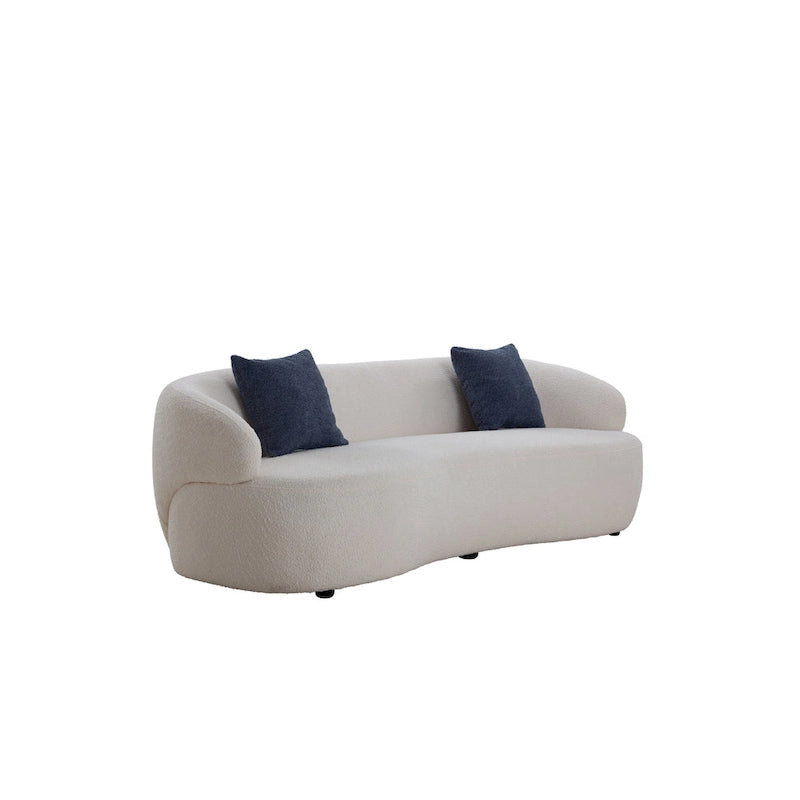 Beige Mid-Century Modern Curved Sofa - 35.00 x 86.00 x 27.00