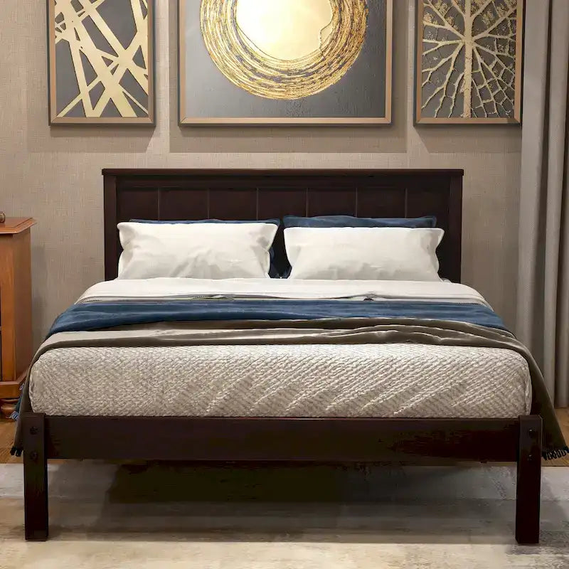 Platform Bed Frame with Headboard, Wood Slat Support