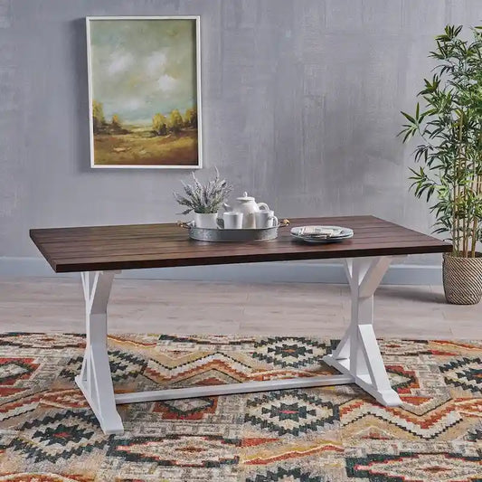 Cassia Farmhouse Traditional Table Acacia Wood with Legs by Christopher Knight Home - dark brown + white