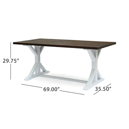 Cassia Farmhouse Traditional Table Acacia Wood with Legs by Christopher Knight Home - dark brown + white
