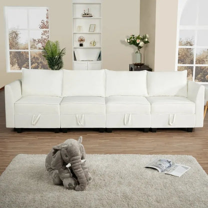 Modular 4 Piece Sofa with Soft Comfortable Seating Linen Sofa Couch with Sturdy Wooden Frame Ideal for Small Spaces