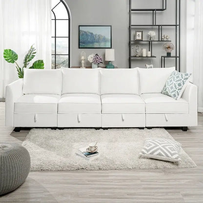 Modular 4 Piece Sofa with Soft Comfortable Seating Linen Sofa Couch with Sturdy Wooden Frame Ideal for Small Spaces