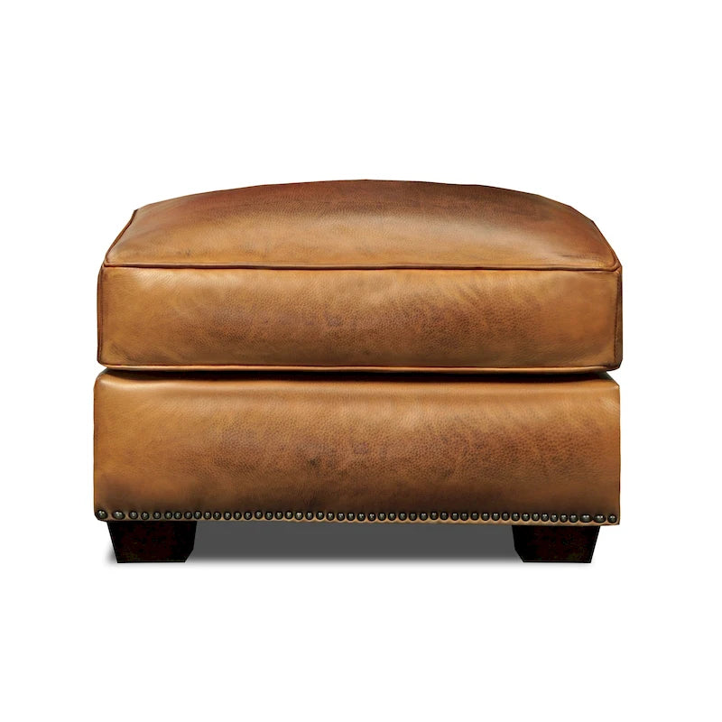 Valencia Top Grain Hand Antiqued Leather Traditional Ottoman