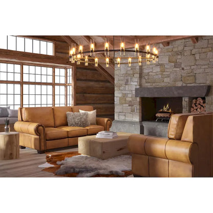 Valencia Top Grain Hand Antiqued Leather Traditional Ottoman