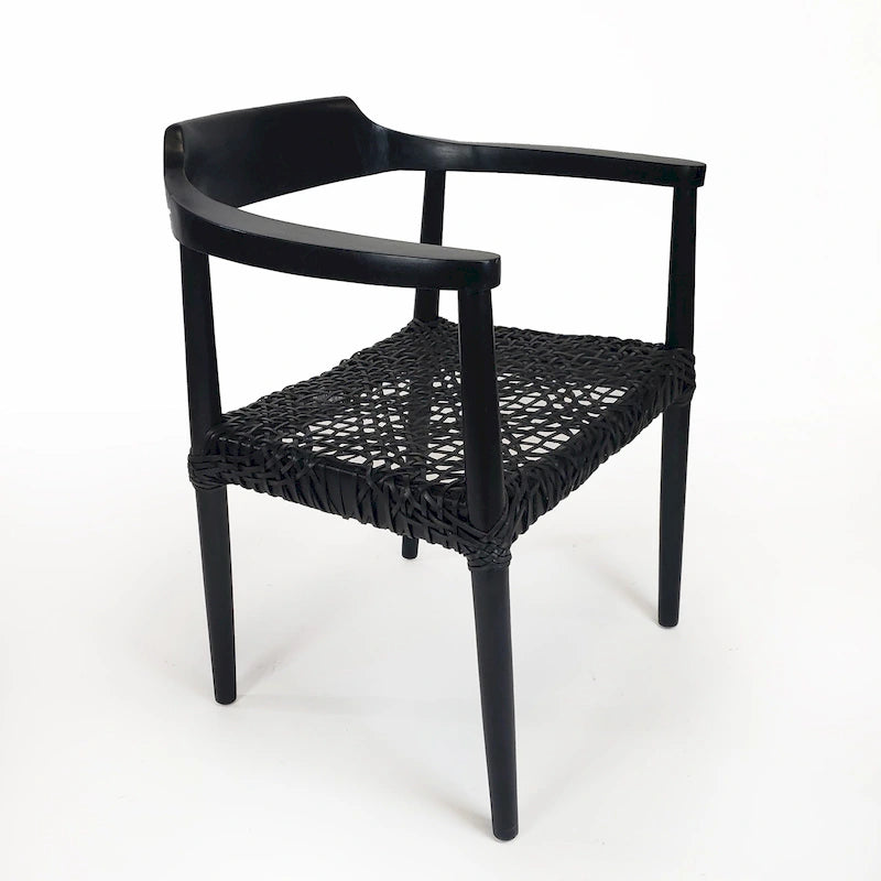 Erline Teak Wood Weaved Leather Seat Accent Chair Armchair