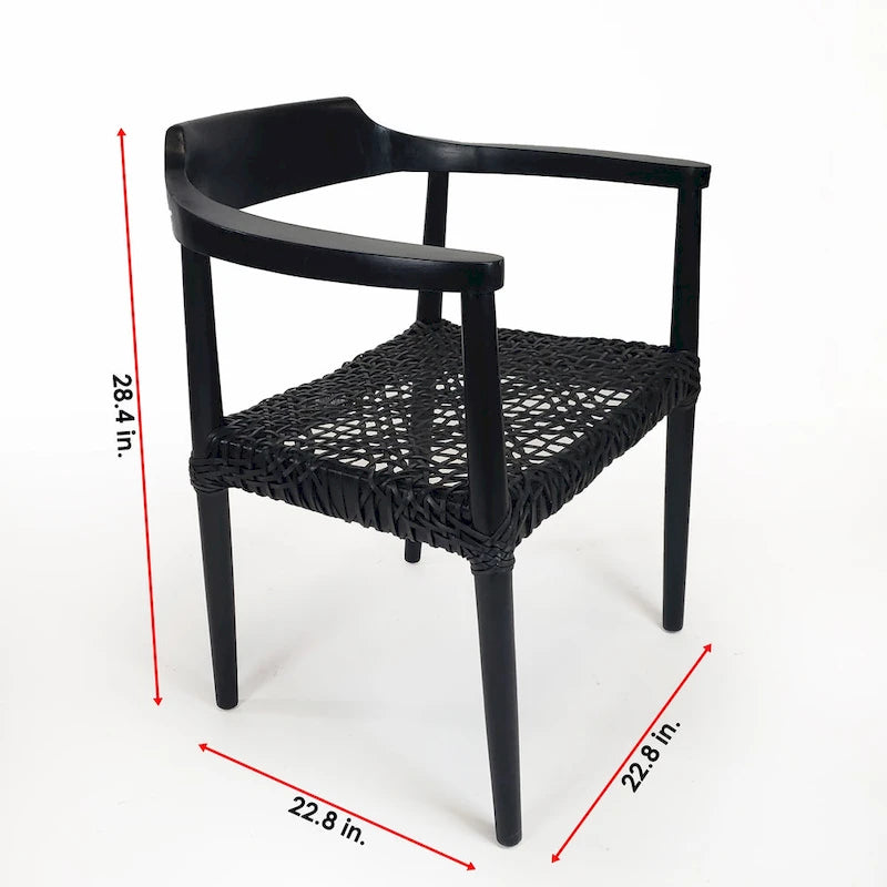 Erline Teak Wood Weaved Leather Seat Accent Chair Armchair