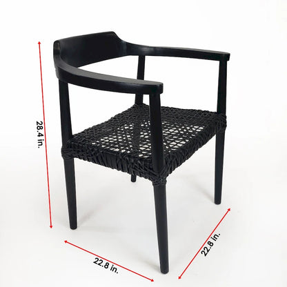 Erline Teak Wood Weaved Leather Seat Accent Chair Armchair