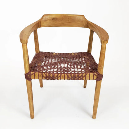 Erline Teak Wood Weaved Leather Seat Accent Chair Armchair