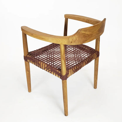Erline Teak Wood Weaved Leather Seat Accent Chair Armchair