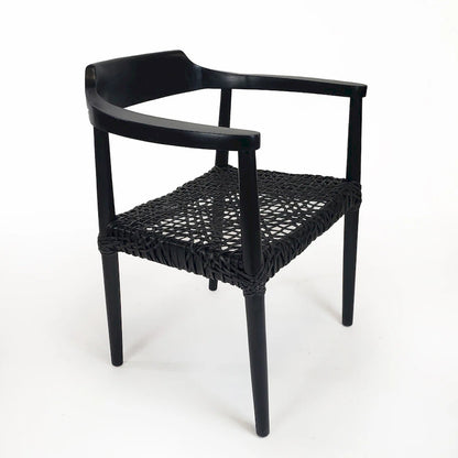 Erline Teak Wood Weaved Leather Seat Accent Chair Armchair