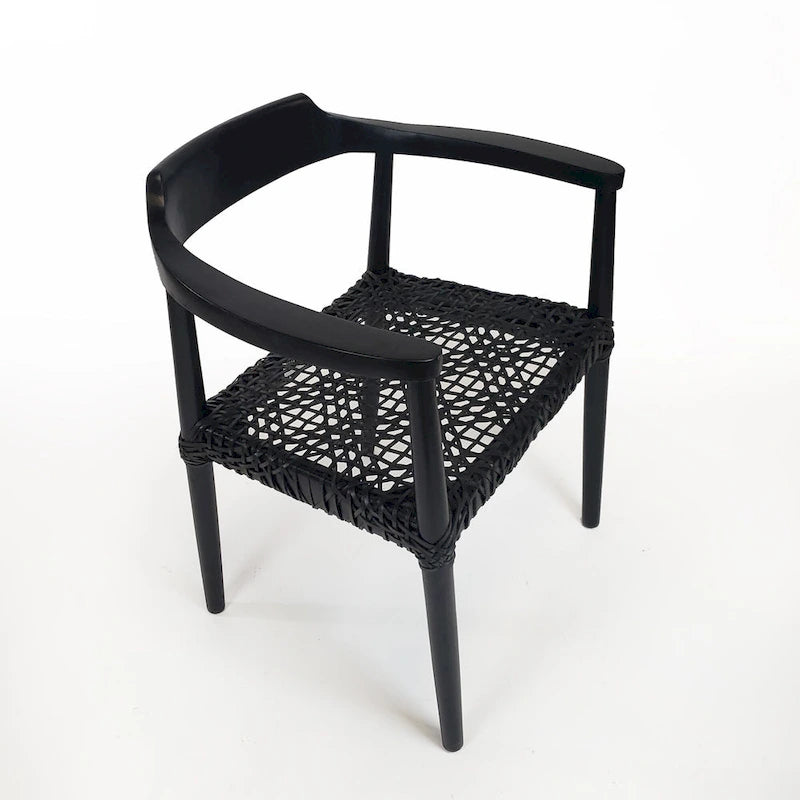 Erline Teak Wood Weaved Leather Seat Accent Chair Armchair