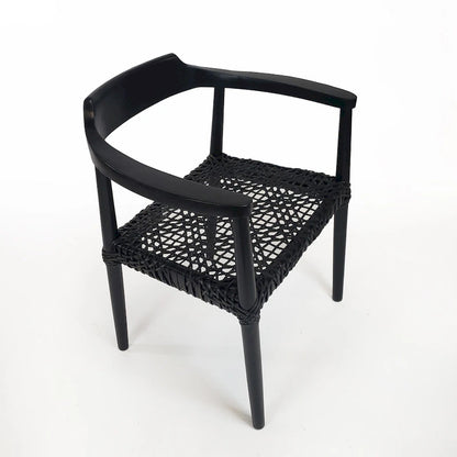 Erline Teak Wood Weaved Leather Seat Accent Chair Armchair