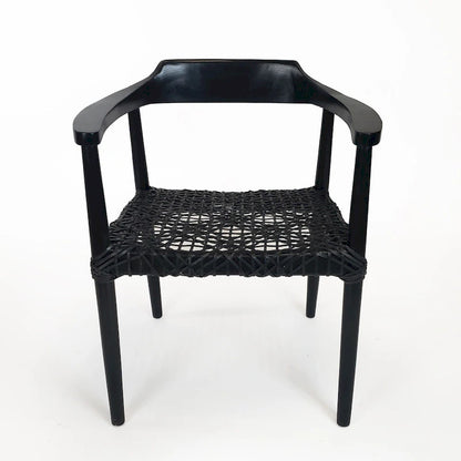 Erline Teak Wood Weaved Leather Seat Accent Chair Armchair