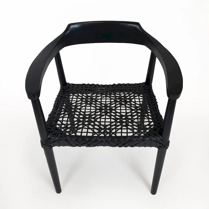 Erline Teak Wood Weaved Leather Seat Accent Chair Armchair