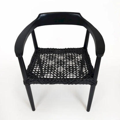 Erline Teak Wood Weaved Leather Seat Accent Chair Armchair