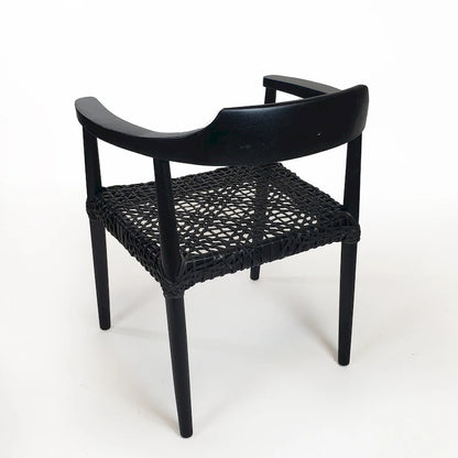 Erline Teak Wood Weaved Leather Seat Accent Chair Armchair