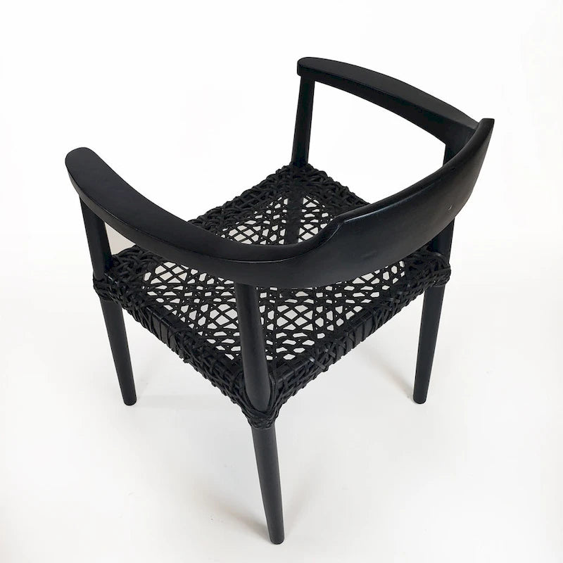 Erline Teak Wood Weaved Leather Seat Accent Chair Armchair