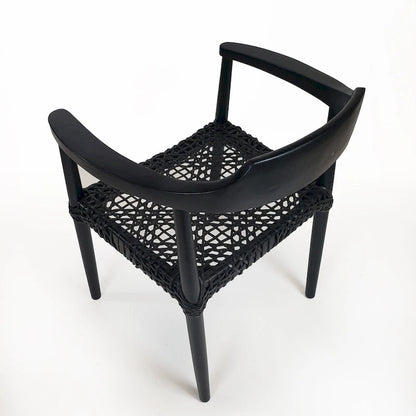 Erline Teak Wood Weaved Leather Seat Accent Chair Armchair