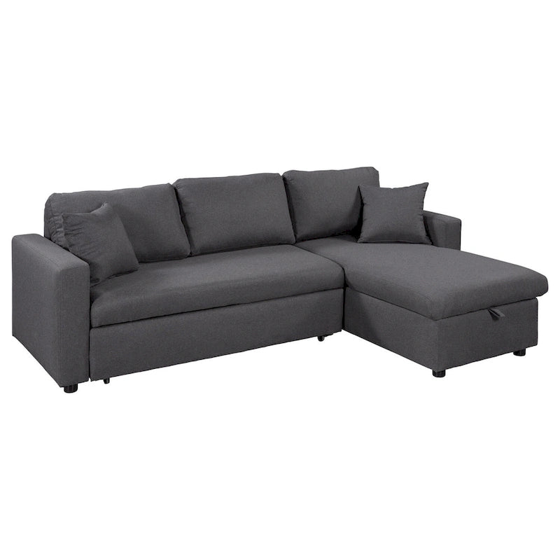 Merax Upholstery Sleeper Sectional Sofa with Storage Space, 2 Tossing Cushions