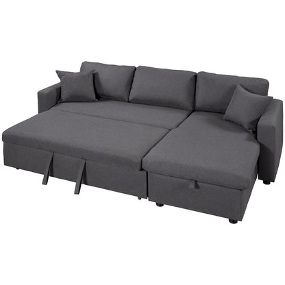 Merax Upholstery Sleeper Sectional Sofa with Storage Space, 2 Tossing Cushions
